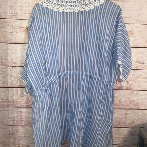 Rise & Bloom Women's Kaftan Sleeve Resort Stripes Blue Cover-Up Blue Size Small - Picture 5 of 7